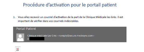 Procédure d’activation pour le portail patient